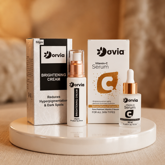 Orvia Vitamin C Serum 30 ml and Brightening Cream 50 ml bottles and boxes