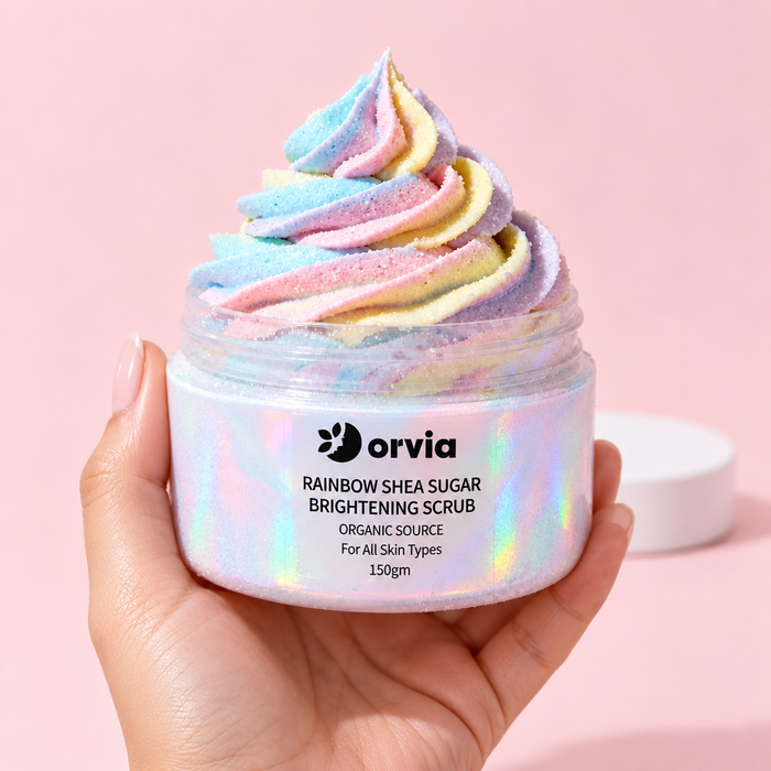 Rainbow scrub held in hand